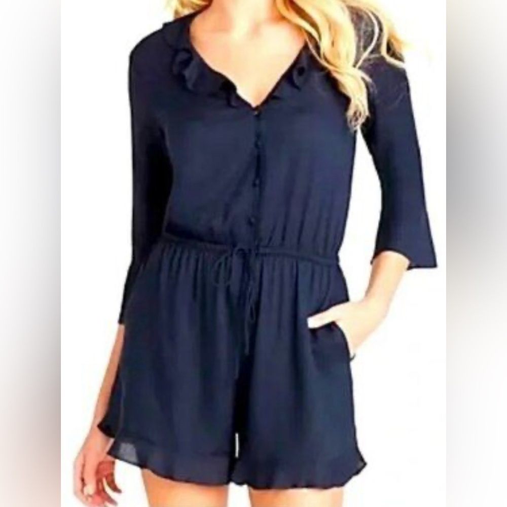 Jessica Simpson Navy Blue Gracen Bell Sleeve Romper